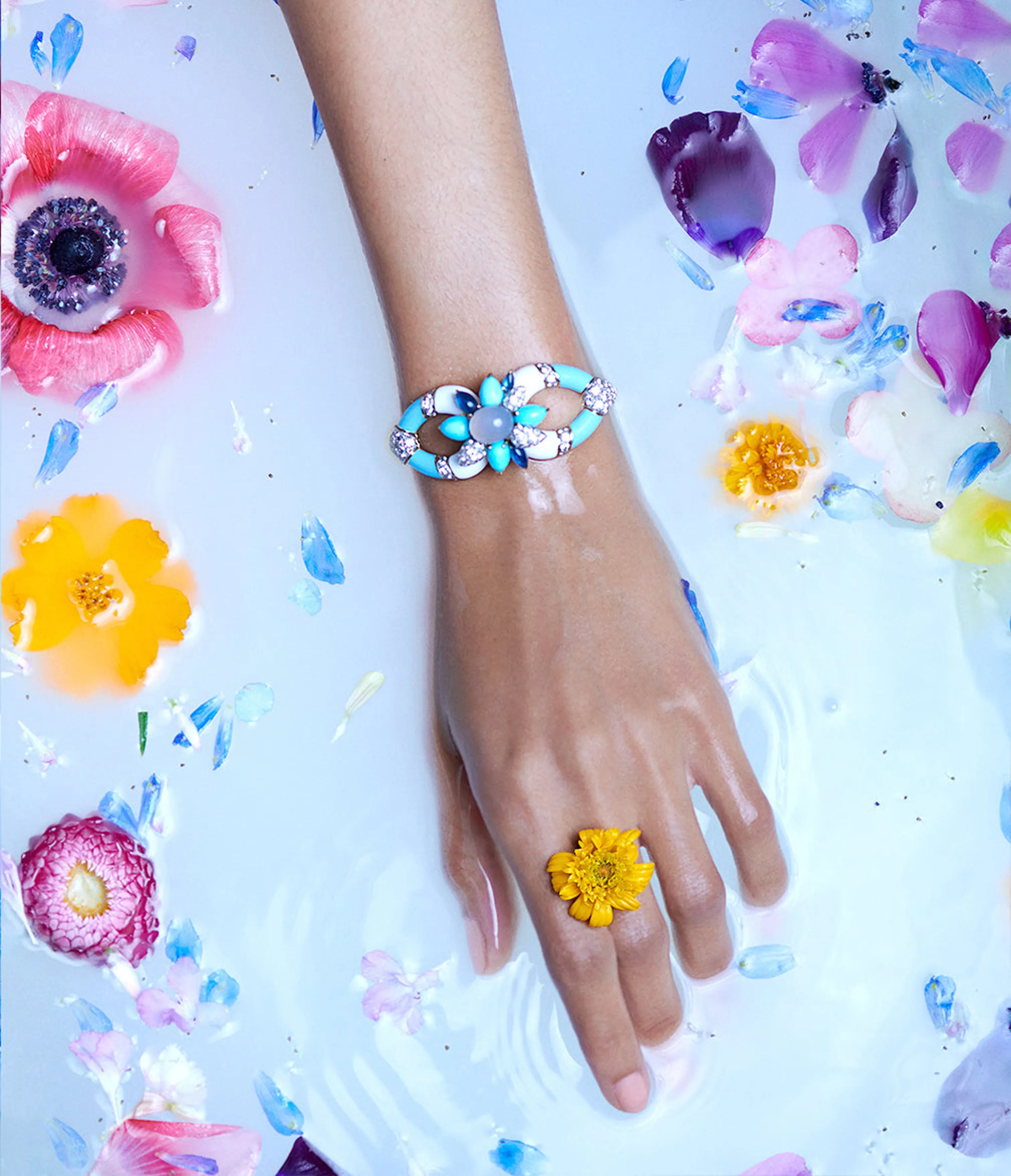 Asheville Bracelet, Light Blue Enamel, Turquoise, Diamonds