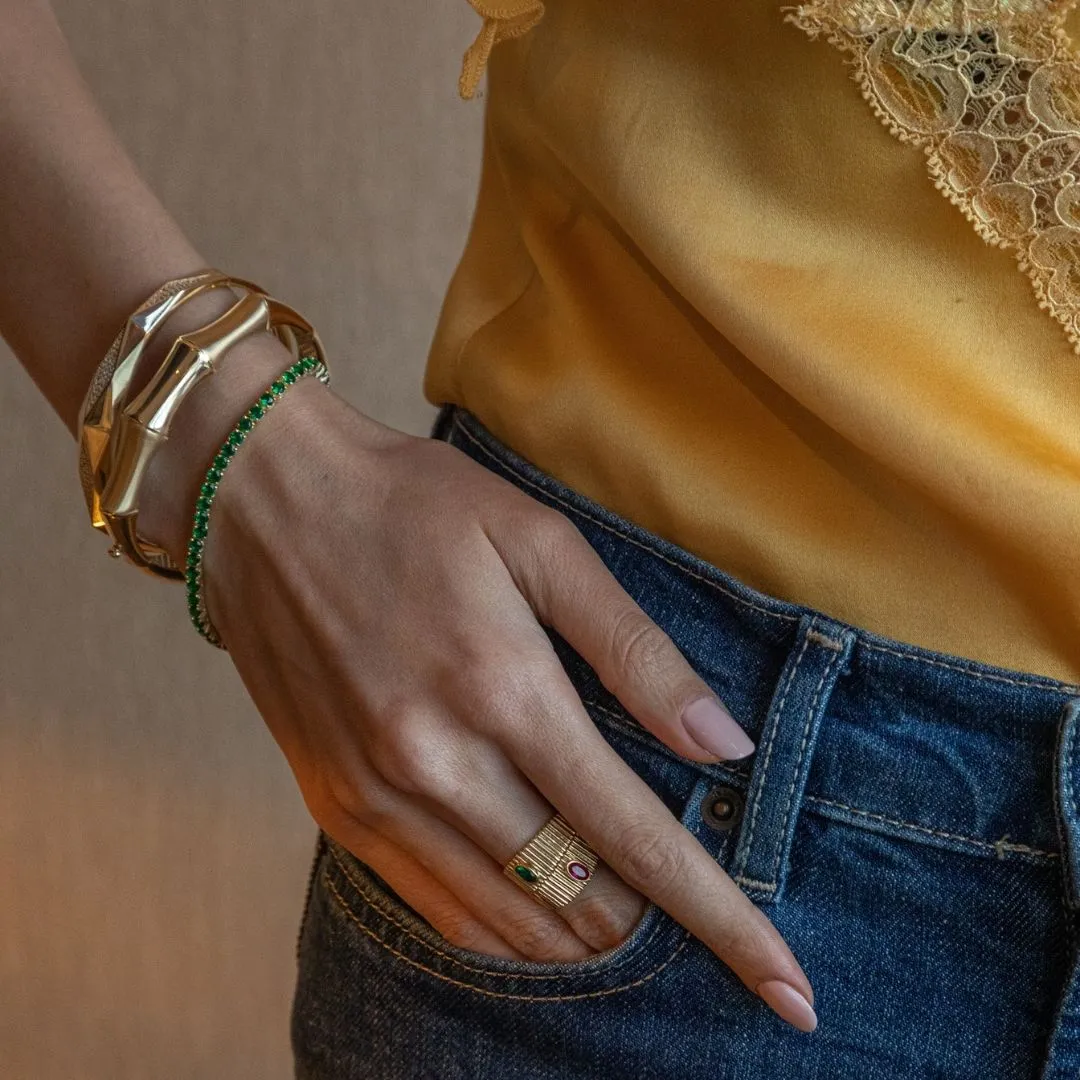 AVA WAVE GOLD EMERALD RING