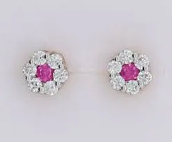 Baby and Children's Earrings:  Sterling Silver, Ruby Clustered Flowers with Screw Backs