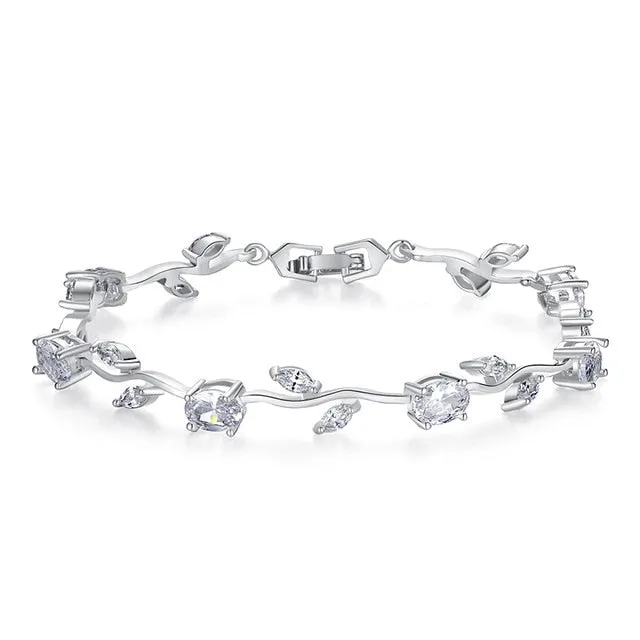 BAMOER  Rose Gold Color Leaf Chain & Link Bracelet with Red   Green AAA Zircon for Mother Gifts Jewelry JIB072