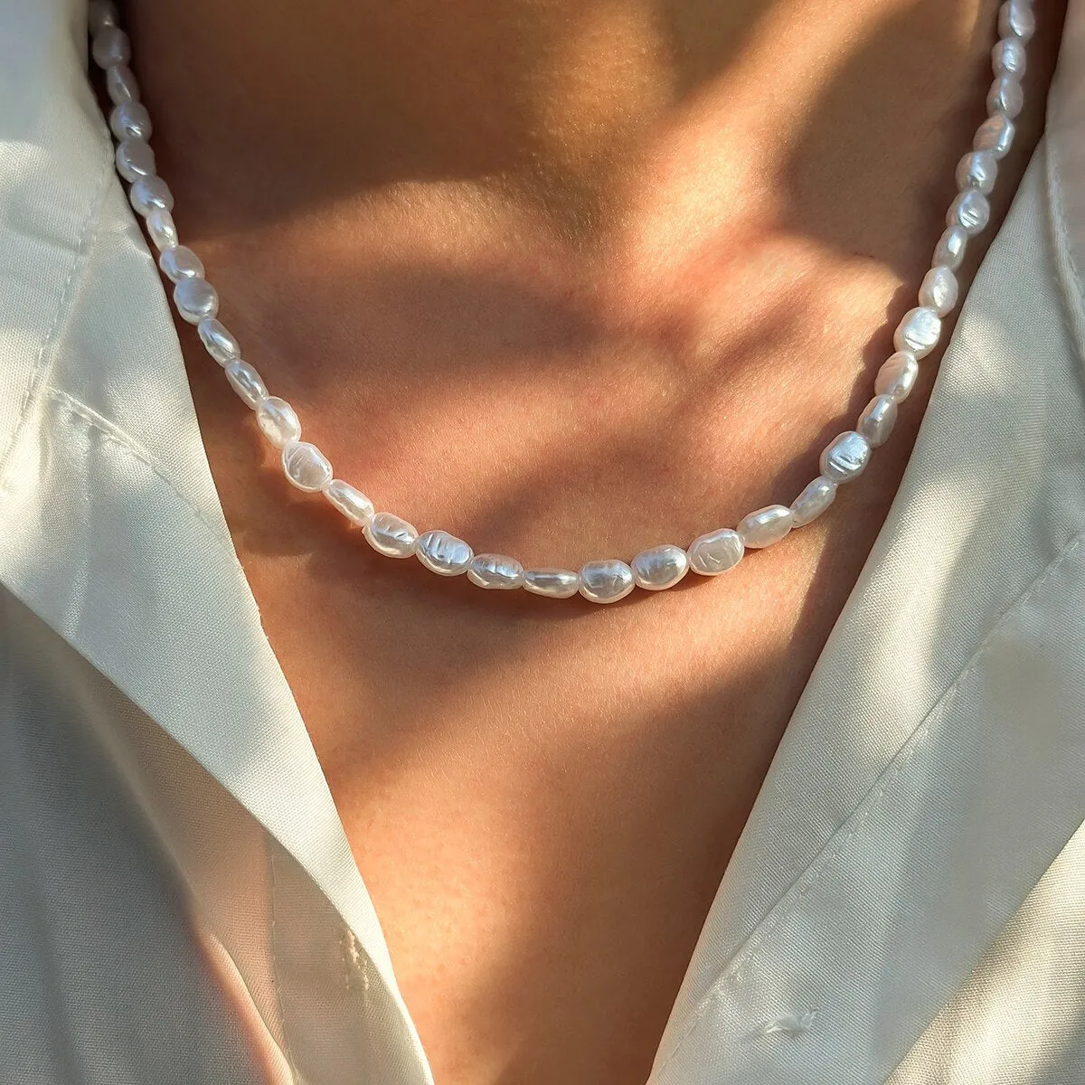 Baroque Imitation Pearl Chain Choker Necklace Elegant