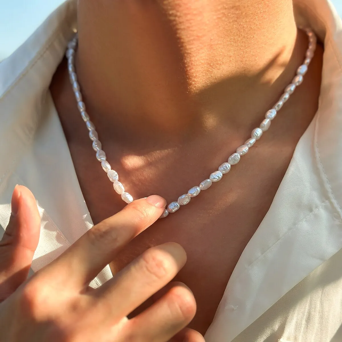 Baroque Imitation Pearl Chain Choker Necklace Elegant