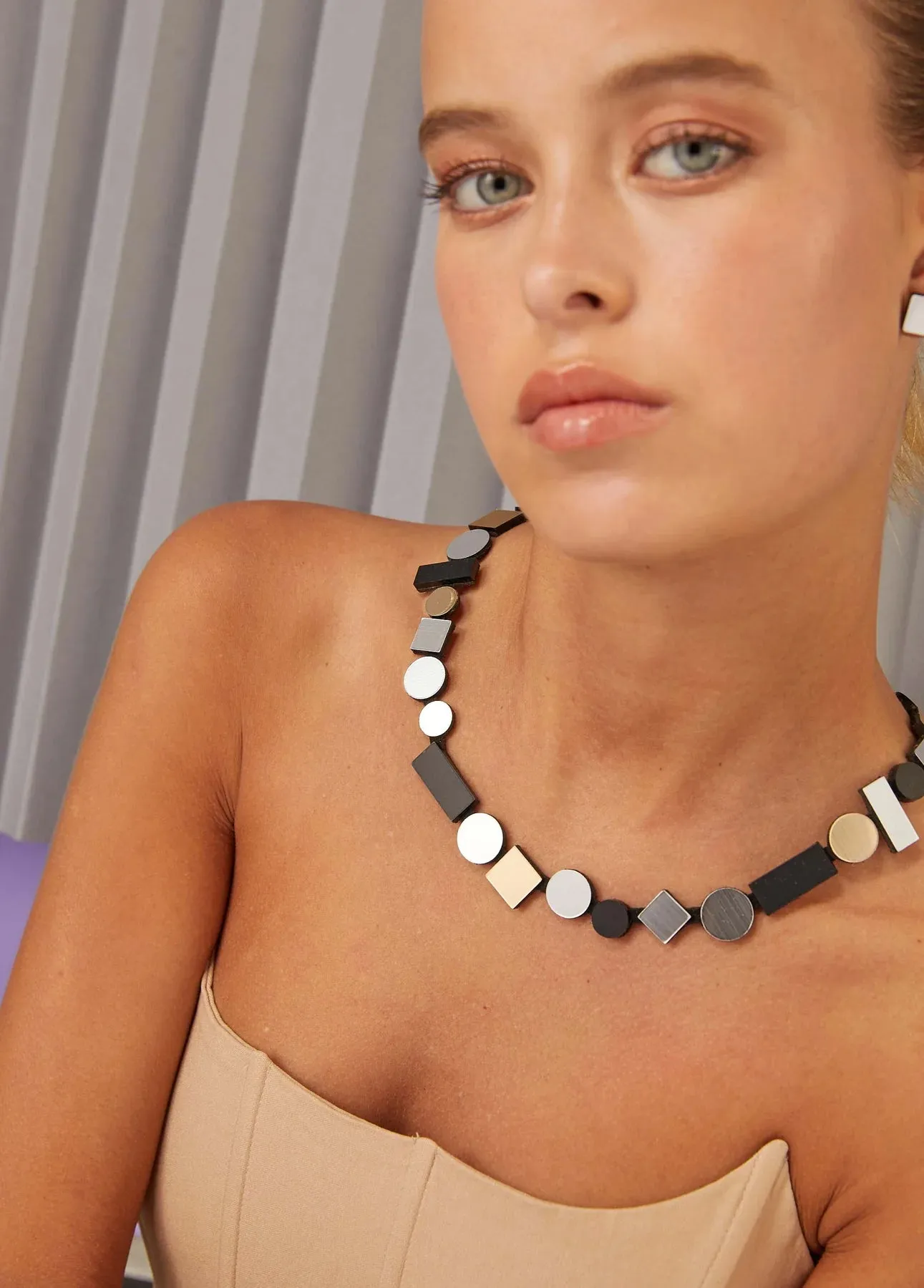 Bauhaus Silver, Black & Gold Necklace