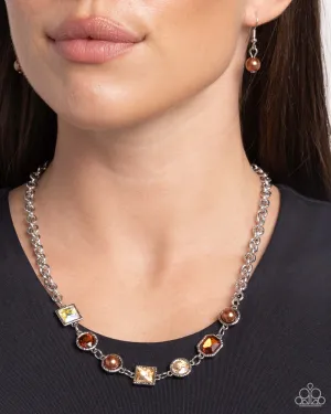 Bejeweled Bravado - Brown - Pearl and Gem Paparazzi Short Necklace