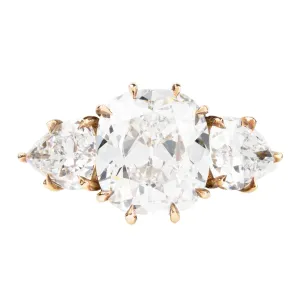 Bell & Bird Three Stone Old Mine Cut and Pear Shaped Diamond Ring