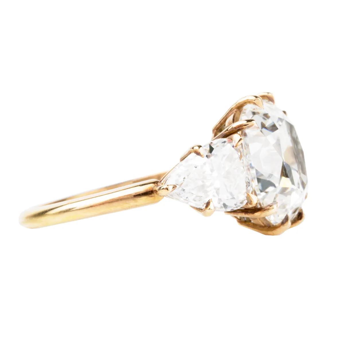Bell & Bird Three Stone Old Mine Cut and Pear Shaped Diamond Ring