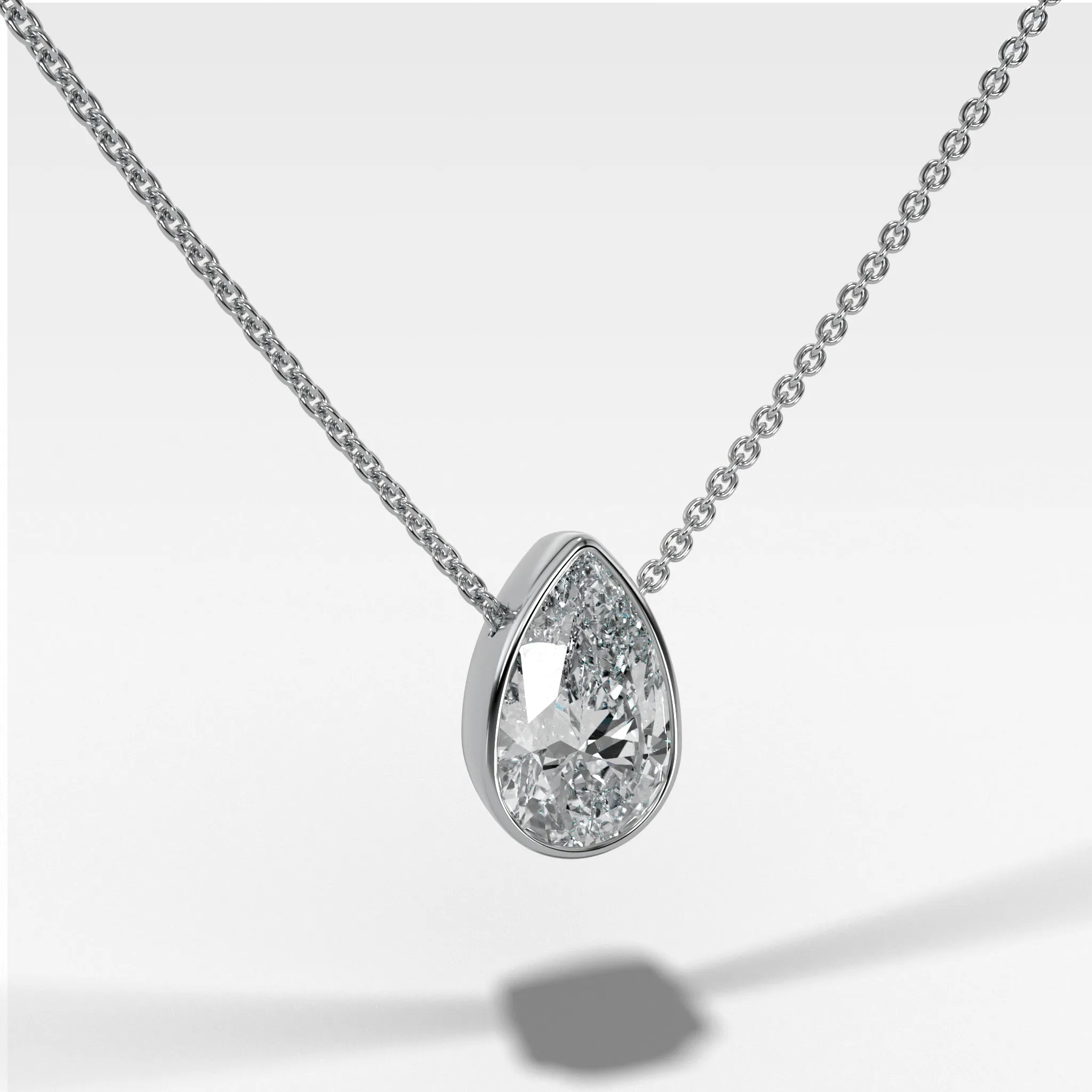 Bezel Pendant Necklace with Pear Cut Diamond