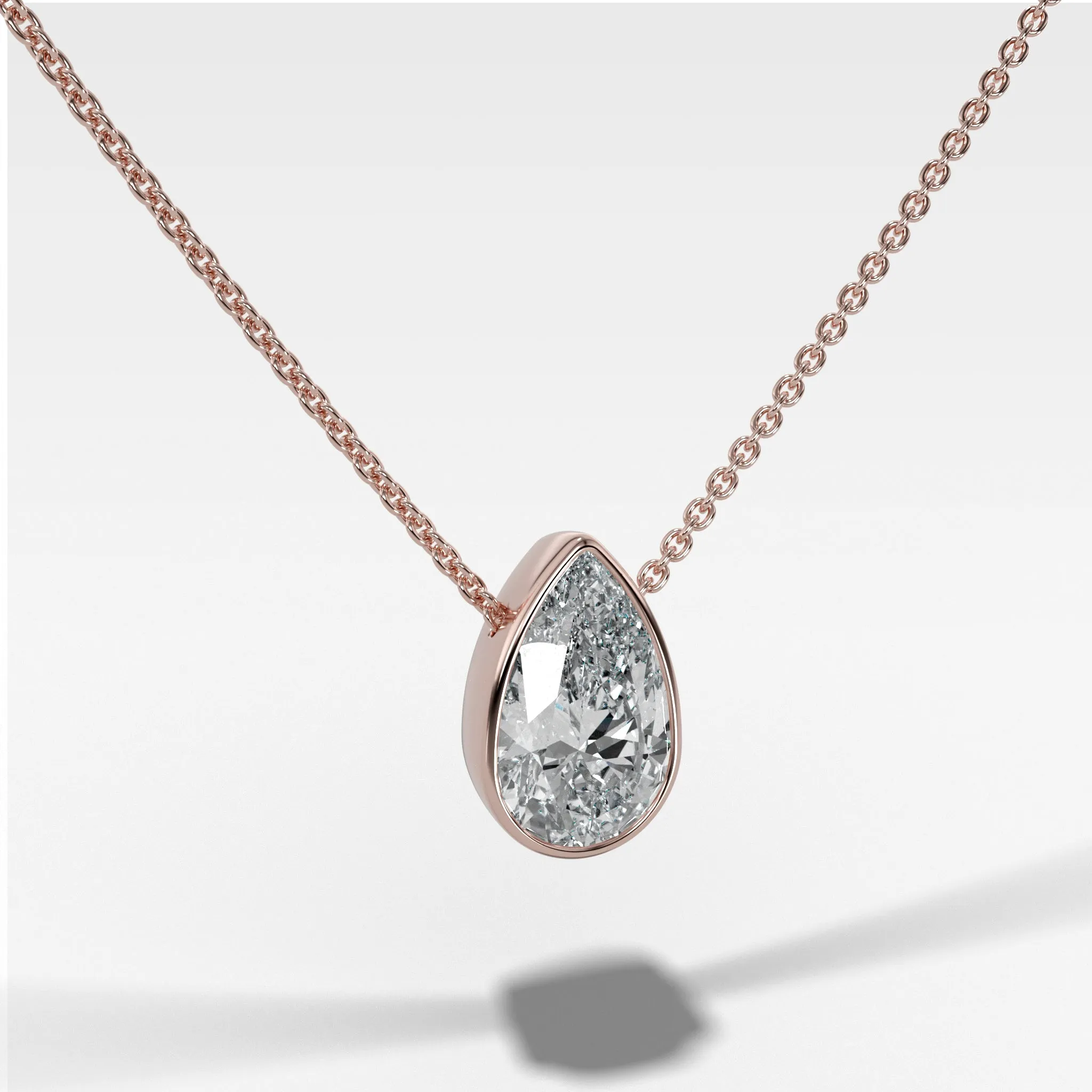 Bezel Pendant Necklace with Pear Cut Diamond