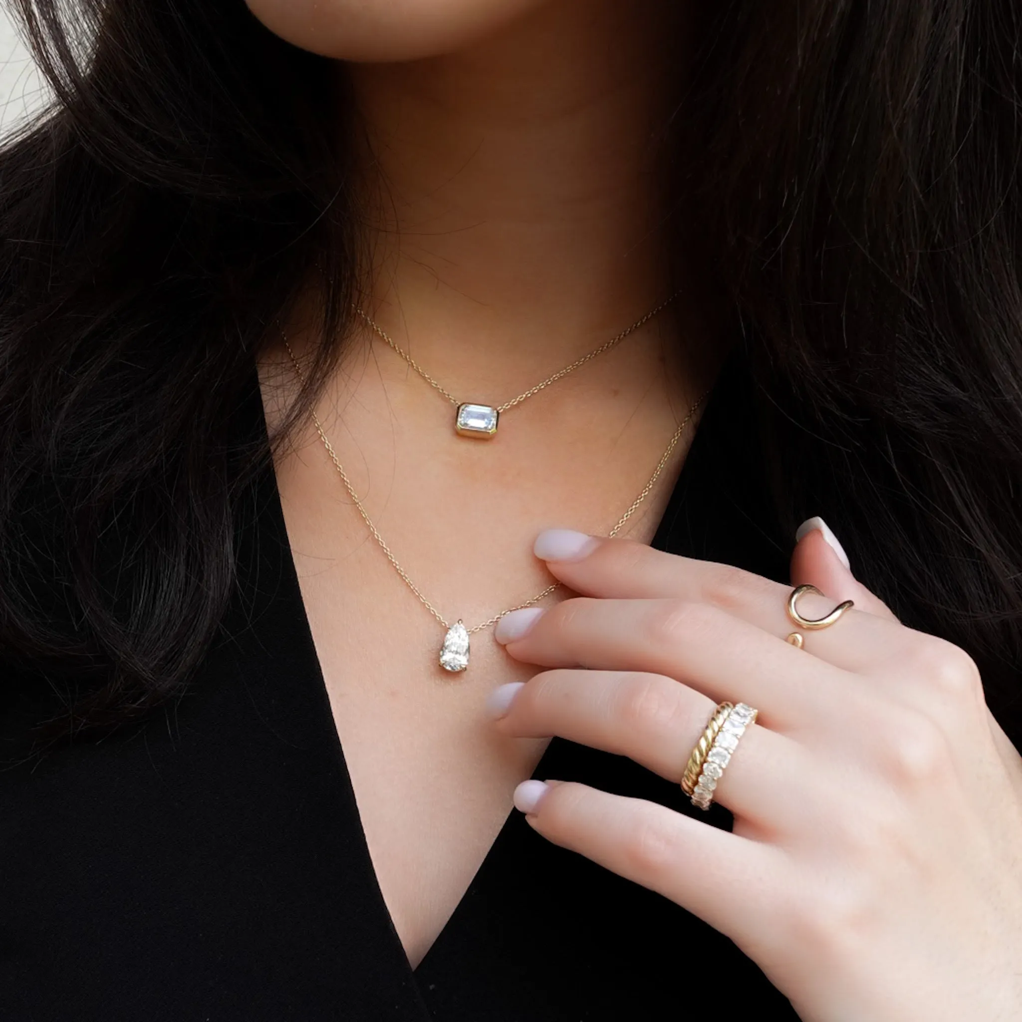 Bezel Pendant Necklace with Pear Cut Diamond
