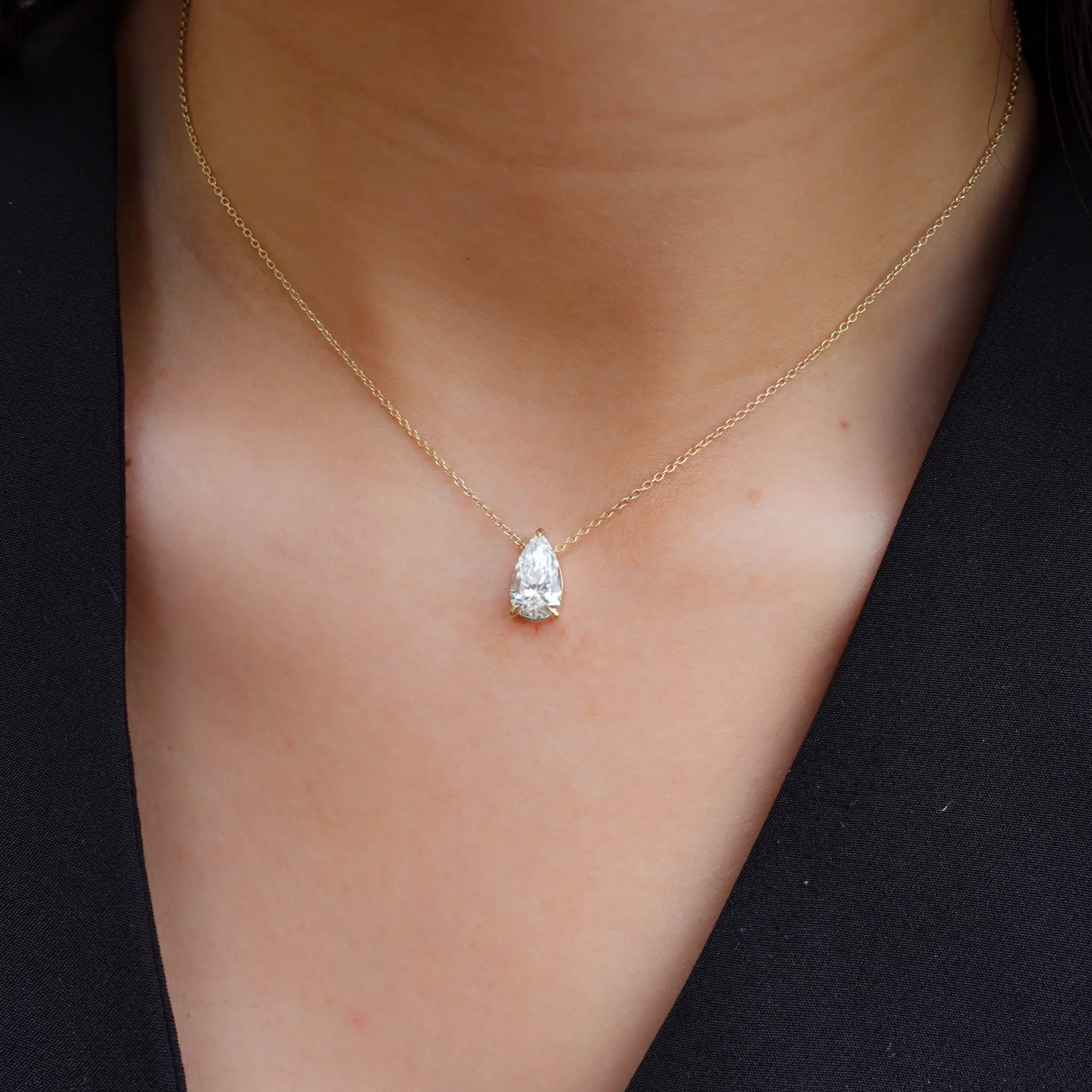 Bezel Pendant Necklace with Pear Cut Diamond
