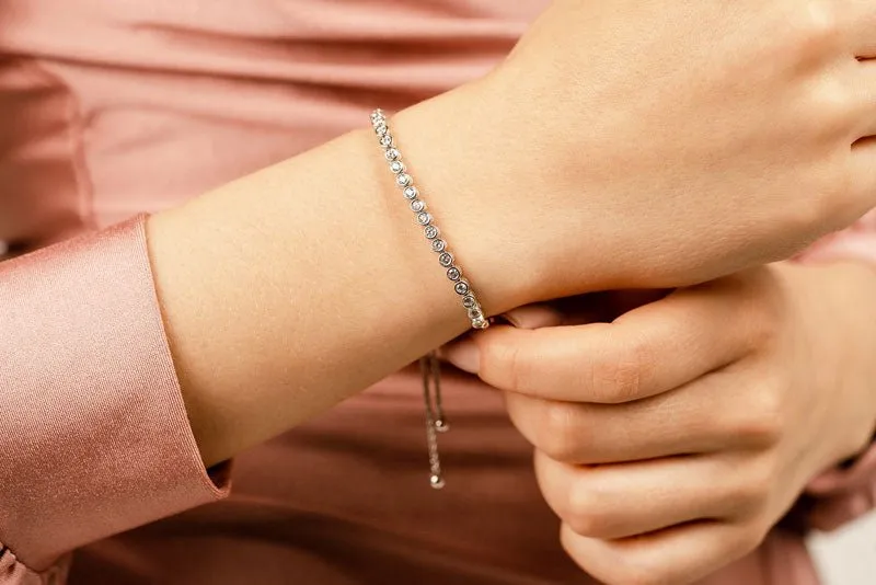 Bezel Set Adjustable Lab-Grown Diamond Bracelet with 1.95 ct.(finished) 3.5mm
