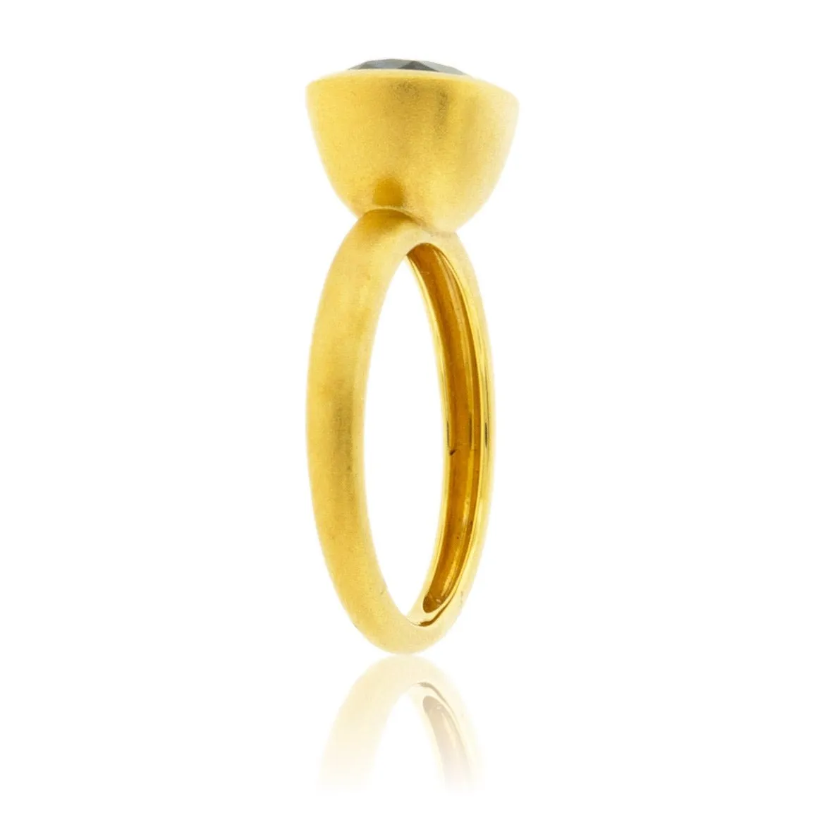 Bezel Set Modified Cushion-Cut Blue Zircon Yellow Gold Ring