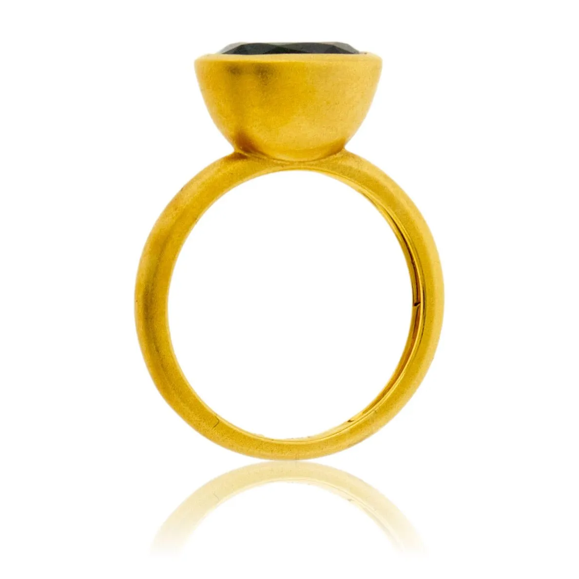 Bezel Set Modified Cushion-Cut Blue Zircon Yellow Gold Ring
