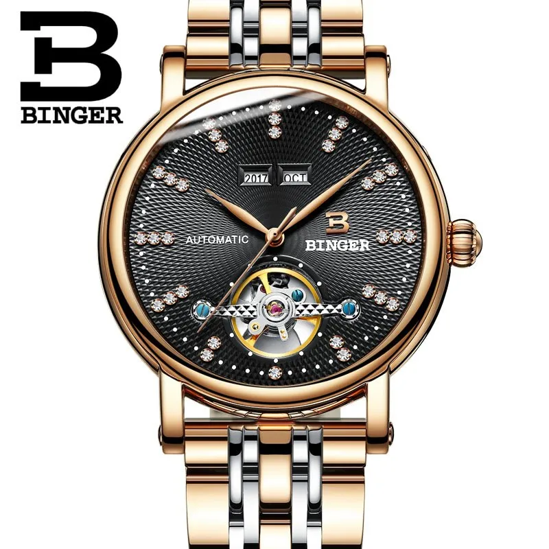Binger Swiss Diamond Studded Mechanical Watch Men B 1173
