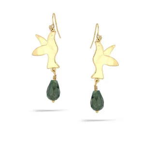 BIRD GREEN STONE TEARDROP  EARRINGS #191GN3501 (2D6)