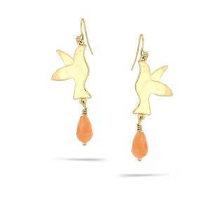 BIRD ORANGE STONE TEARDROP  EARRINGS #191RD3501 (2C5)