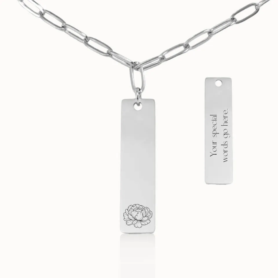Birth Flower Vertical Pendant on Paperclip Chain