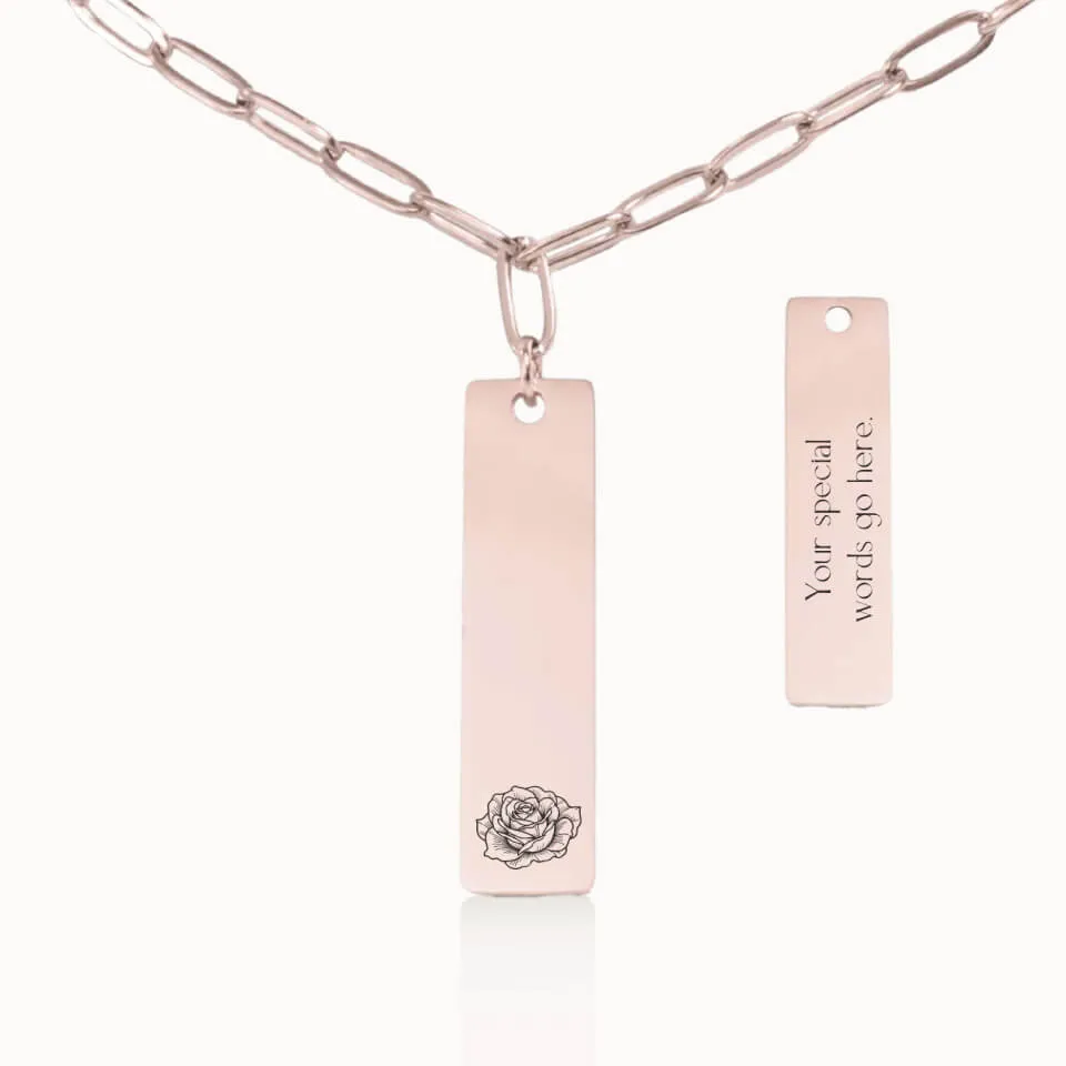 Birth Flower Vertical Pendant on Paperclip Chain