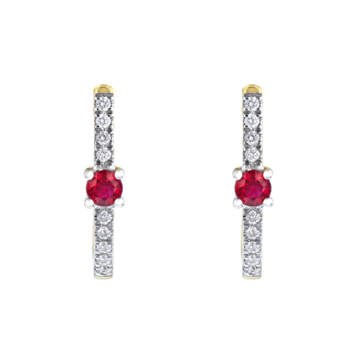 Bithstone Collection Ruby and 0.10ct Diamond Huggie Earring | 9K Yellow Gold