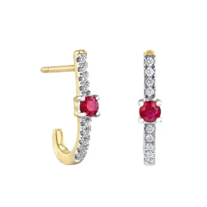 Bithstone Collection Ruby and 0.10ct Diamond Huggie Earring | 9K Yellow Gold