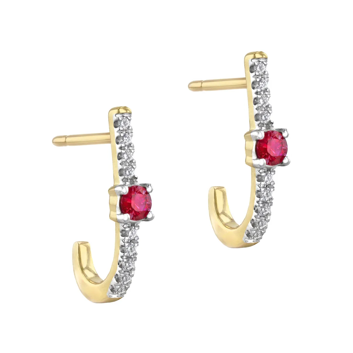 Bithstone Collection Ruby and 0.10ct Diamond Huggie Earring | 9K Yellow Gold