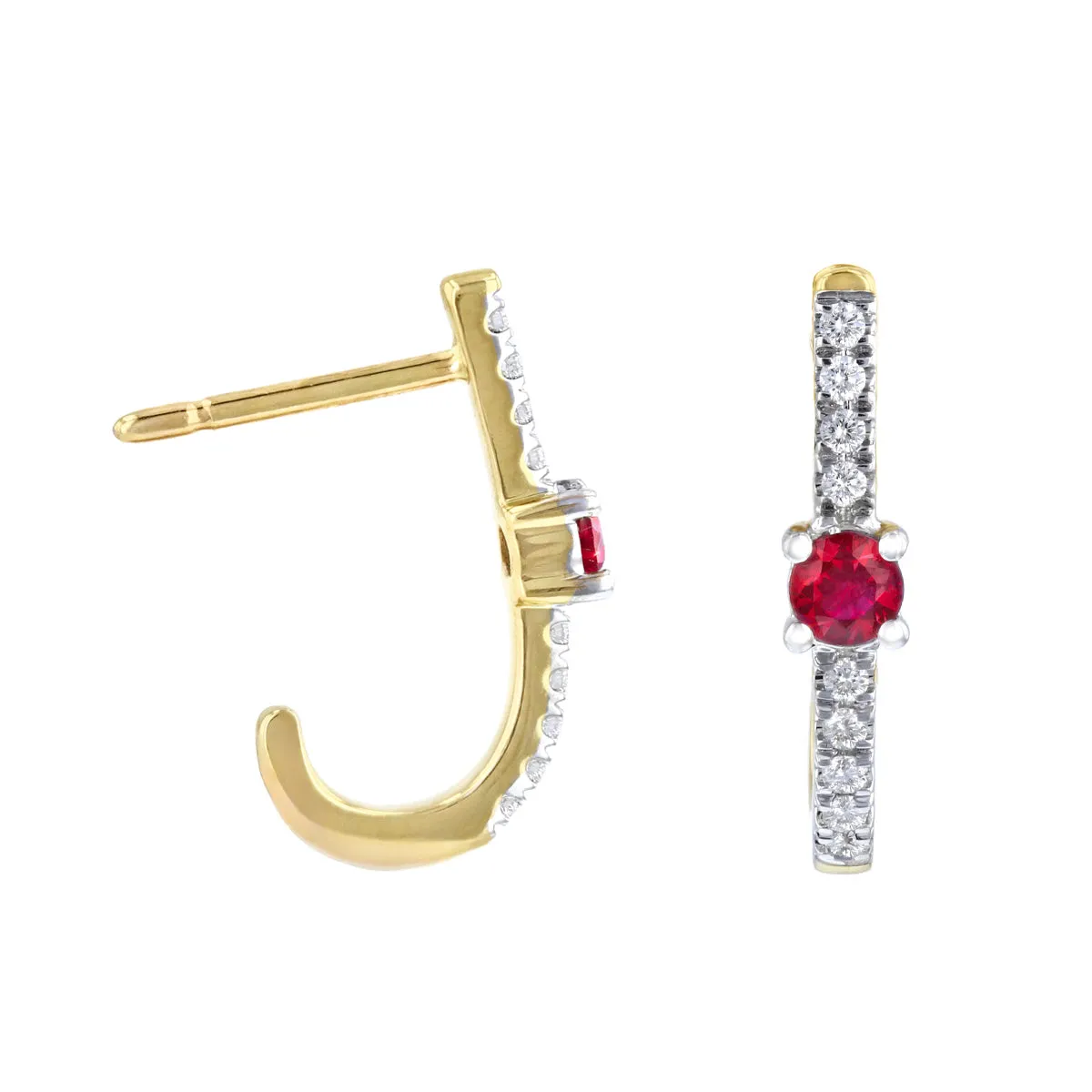Bithstone Collection Ruby and 0.10ct Diamond Huggie Earring | 9K Yellow Gold