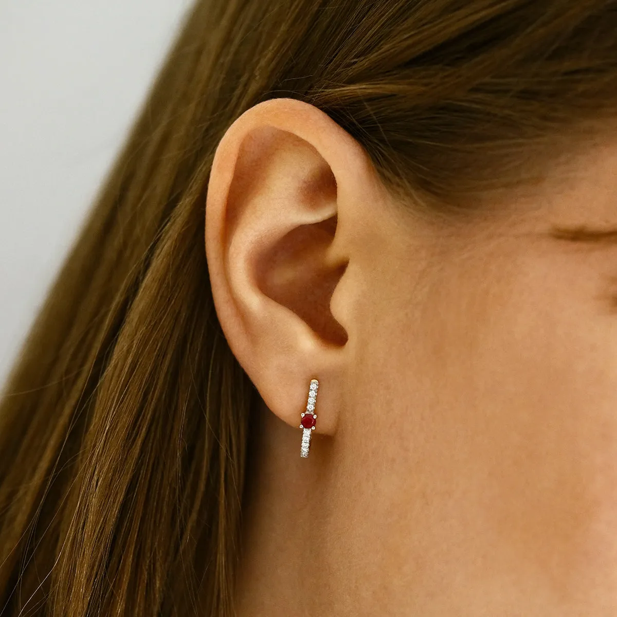Bithstone Collection Ruby and 0.10ct Diamond Huggie Earring | 9K Yellow Gold
