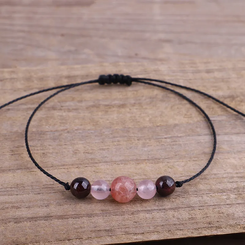 Black & Pink Quartz Beaded Adjustable Bracelet