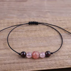 Black & Pink Quartz Beaded Adjustable Bracelet