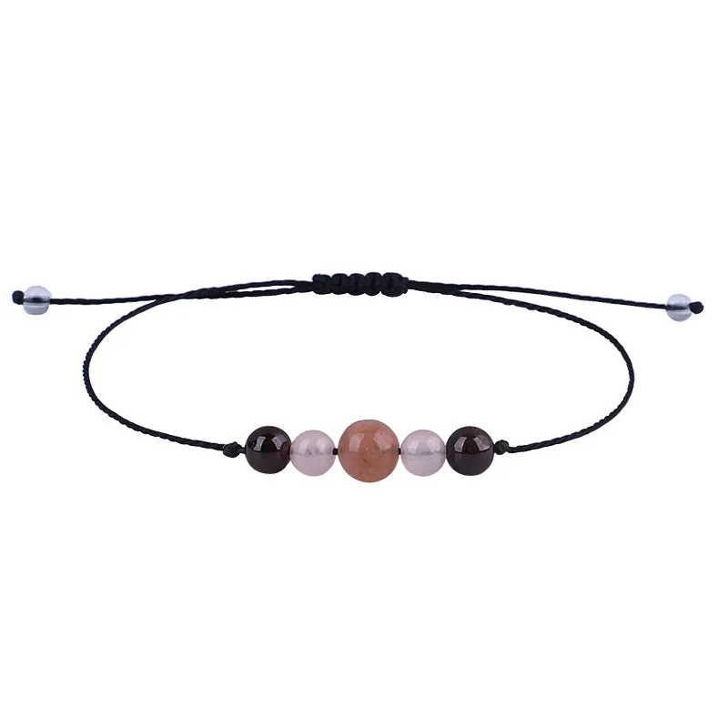 Black & Pink Quartz Beaded Adjustable Bracelet