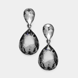 Black Diamond Colored Crystal Double Teardrop Earrings