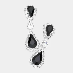 Black Double Teardrop Rhinestone Accented Small Pageant Earrings | Little Girl Earrings | 565461
