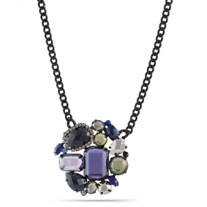 Black Metal Necklace with Multicolor Crystal Pendant necklace #256BL1201 (1E21)