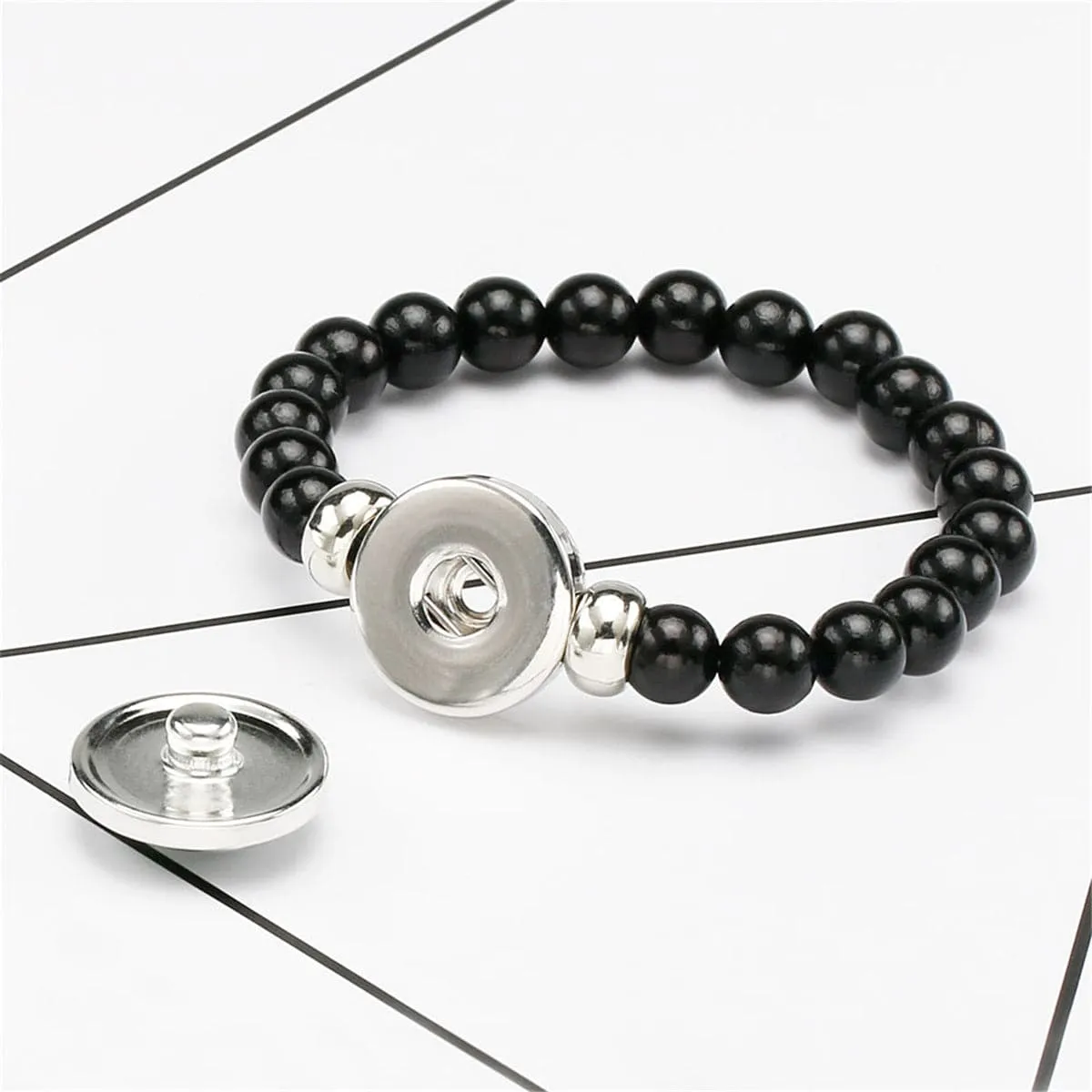Black Resin & Silver-Plated Green Alien Beaded Stretch Bracelet