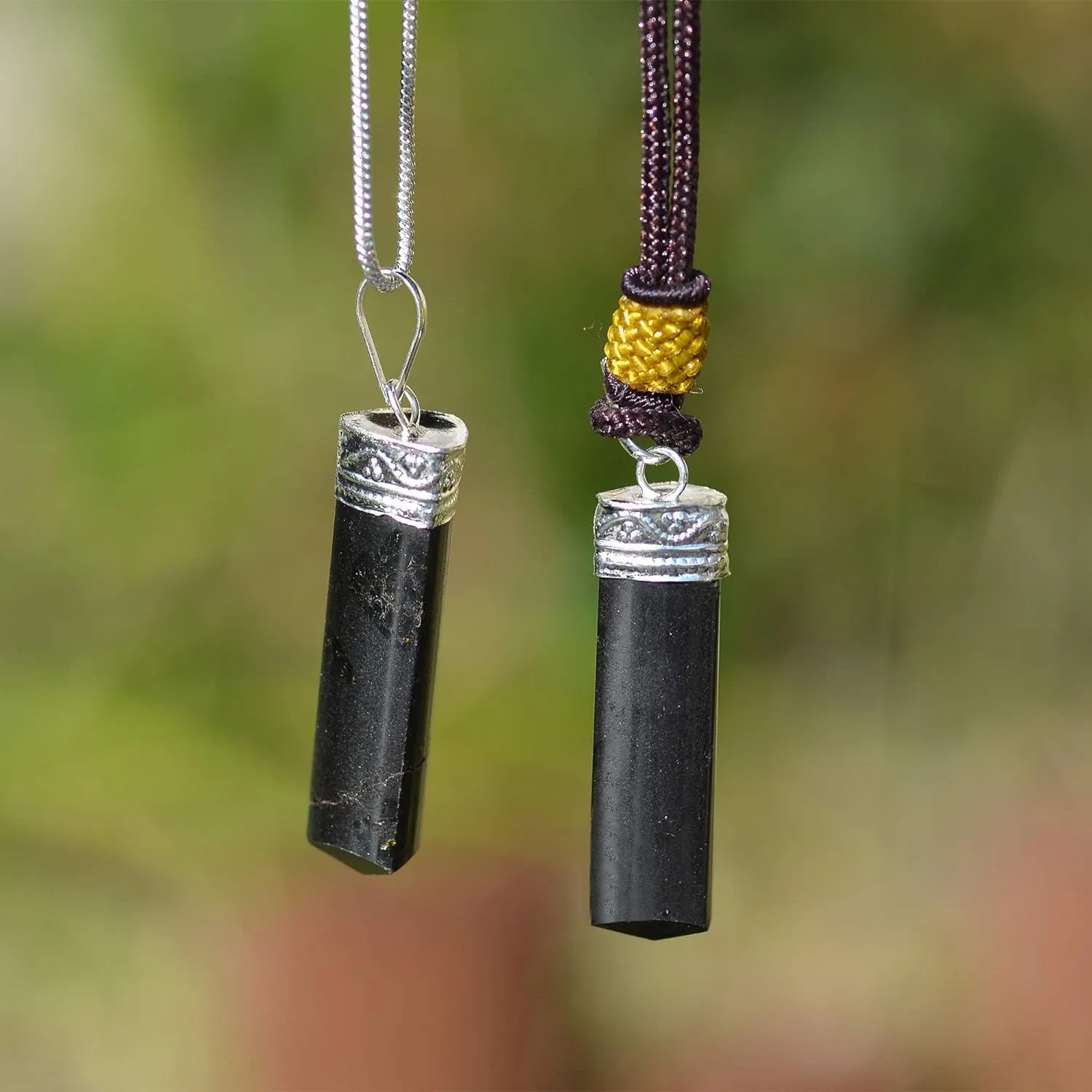 Black Tourmaline Pendant Crystal Healing Necklace for Him and Her (2pk)– Root Chakra Protection, Negative Energy Cleanser, Natural Stress Aid – Authentic Charm Stones on Silver Plated Chain and Cord