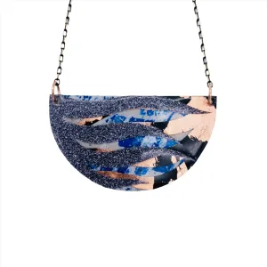 Bláth Batik Textile Necklace in Blue/Pewter Shimmer/Rose-Gold/Black