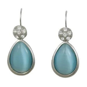 Blue Cats Eye Teardrop with Clear Crystals Pierced Earring - REC021