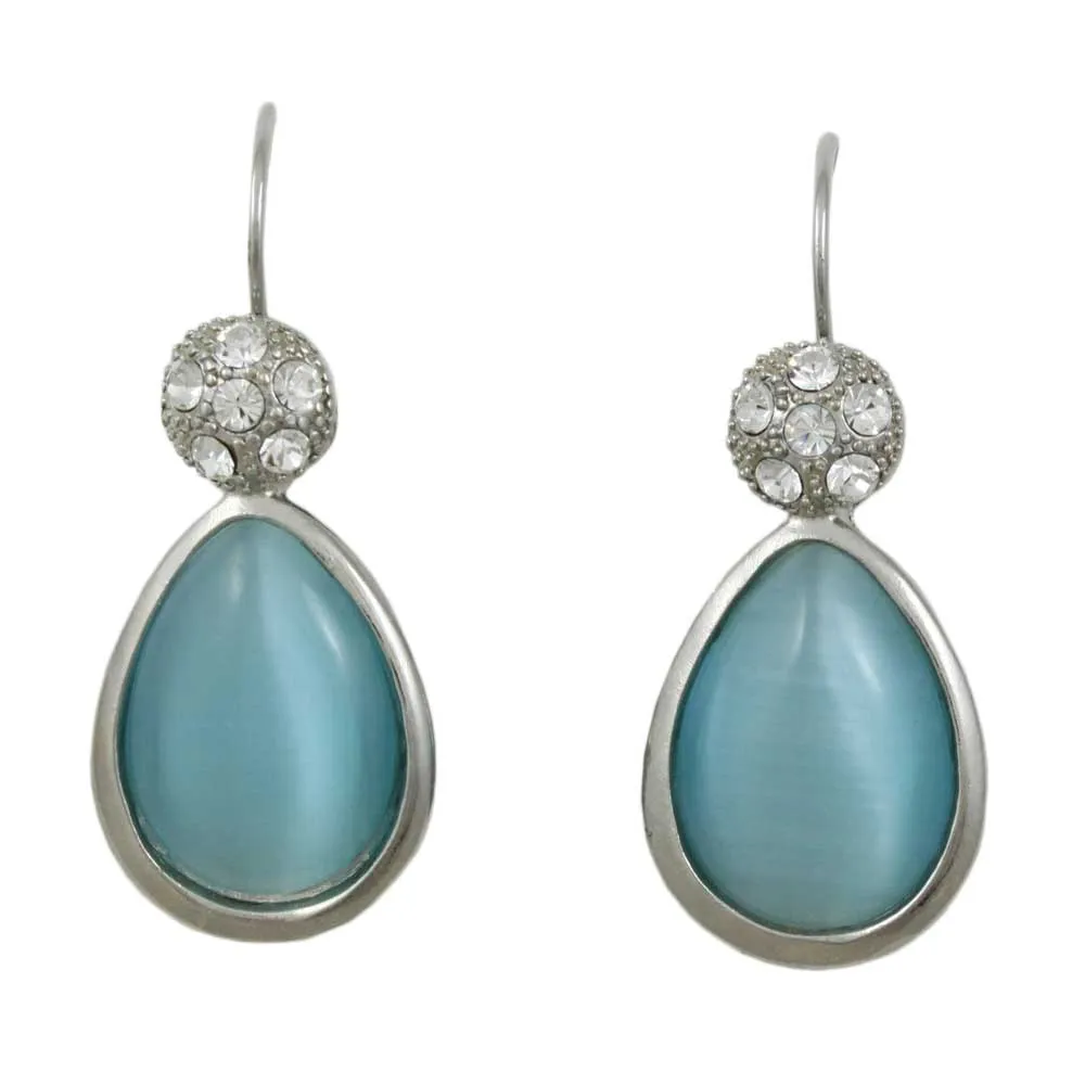 Blue Cats Eye Teardrop with Clear Crystals Pierced Earring - REC021