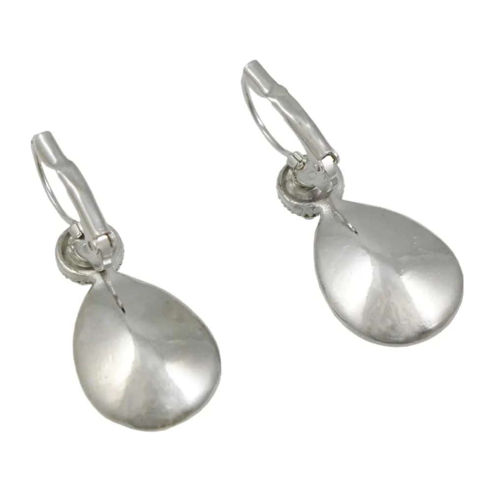 Blue Cats Eye Teardrop with Clear Crystals Pierced Earring - REC021