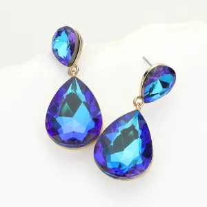 Blue Crystal Double Teardrop Pageant Earrings for Little Girls | 650359
