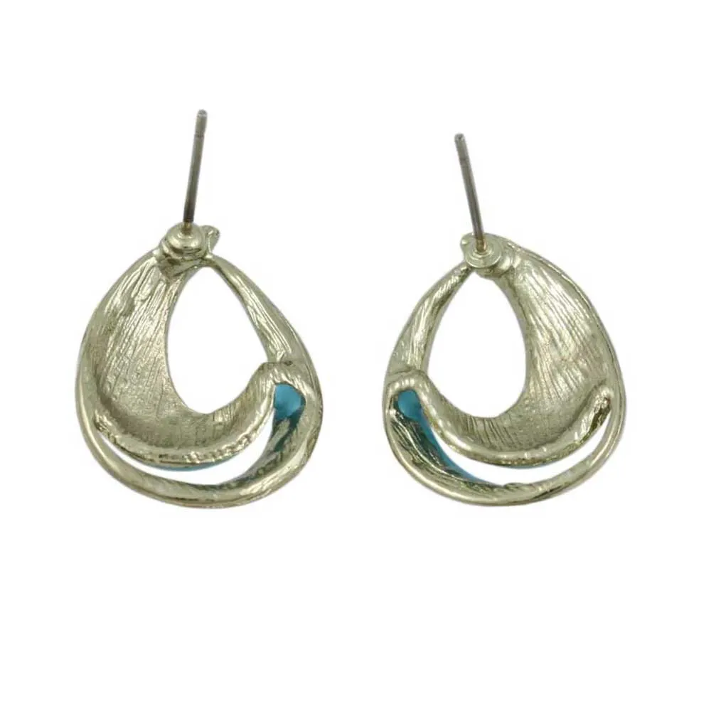 Blue with Gold Open Enamel Teardrop Pierced Earring - EQ301TQ