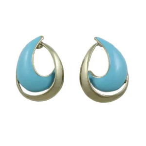 Blue with Gold Open Enamel Teardrop Pierced Earring - EQ301TQ