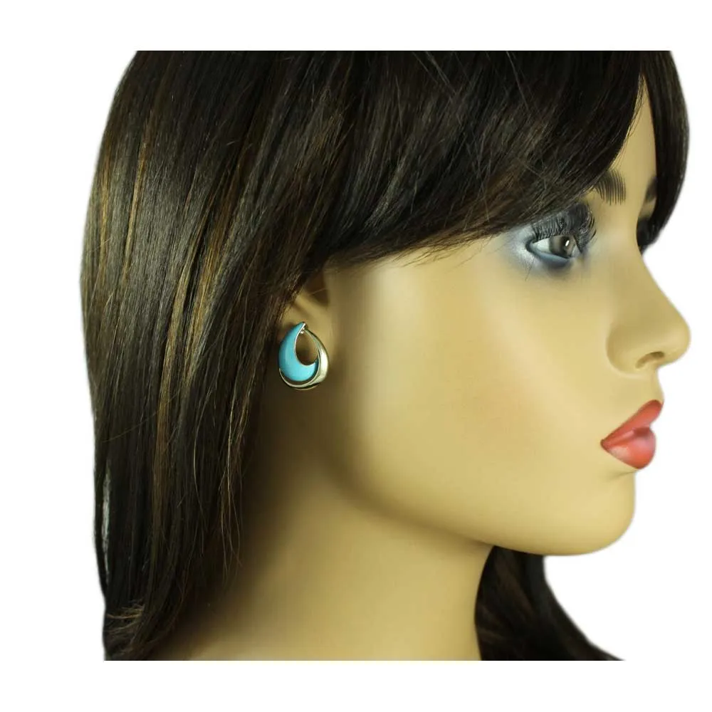 Blue with Gold Open Enamel Teardrop Pierced Earring - EQ301TQ