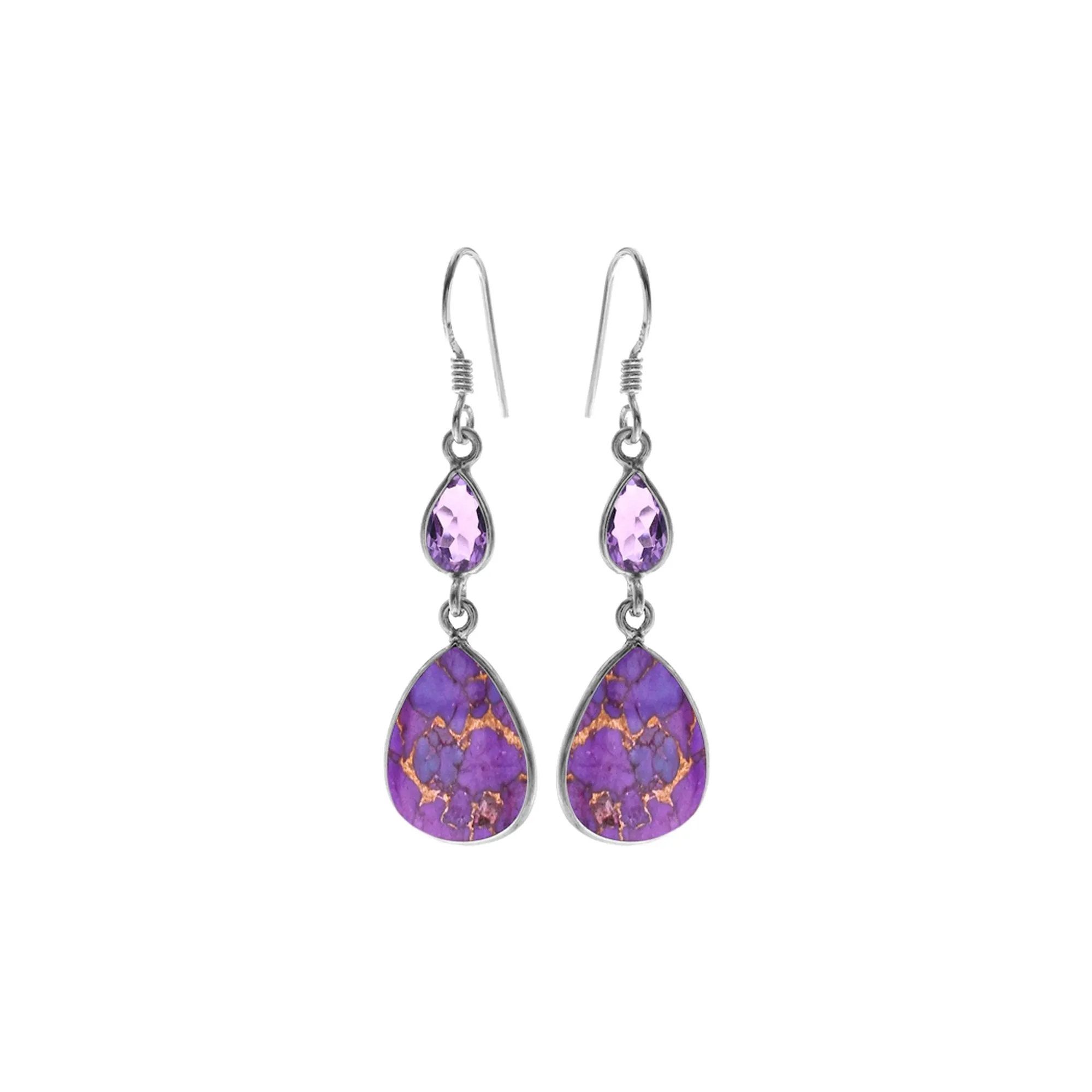 Bridget teardrop purple mohave turquoise & amethyst earrings
