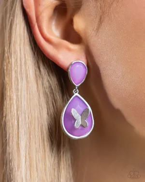 BRIGHT This Sway - Purple - Faceted Teardrop Bead Silver Butterfly Paparazzi Post Earrings