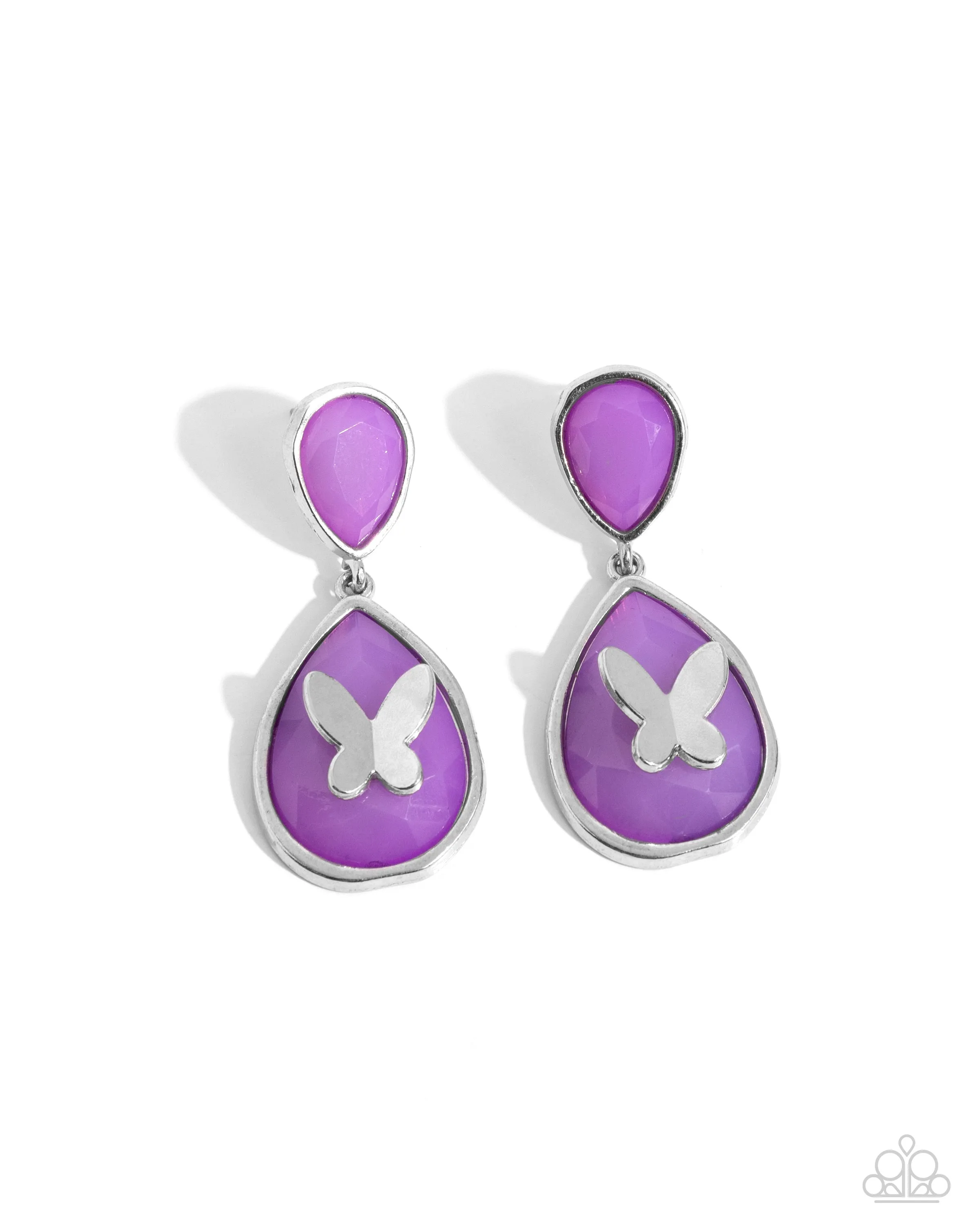 BRIGHT This Sway - Purple - Faceted Teardrop Bead Silver Butterfly Paparazzi Post Earrings