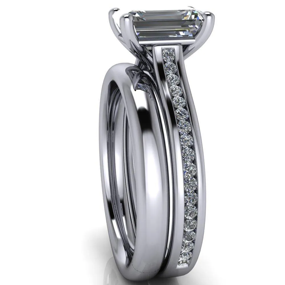 Brigitte Emerald Center Stone Diamond Channel 4 Prong Cathedral Ring
