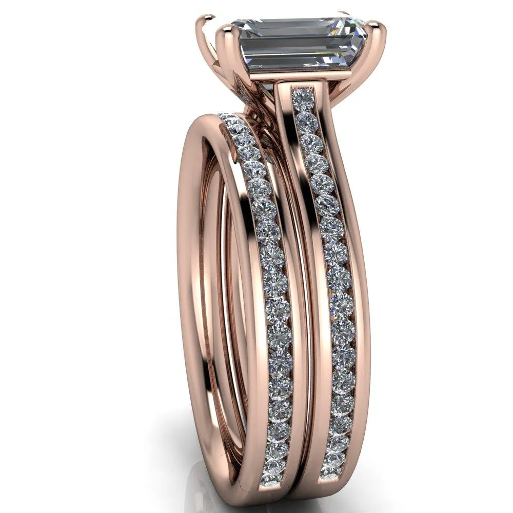Brigitte Emerald Center Stone Diamond Channel 4 Prong Cathedral Ring