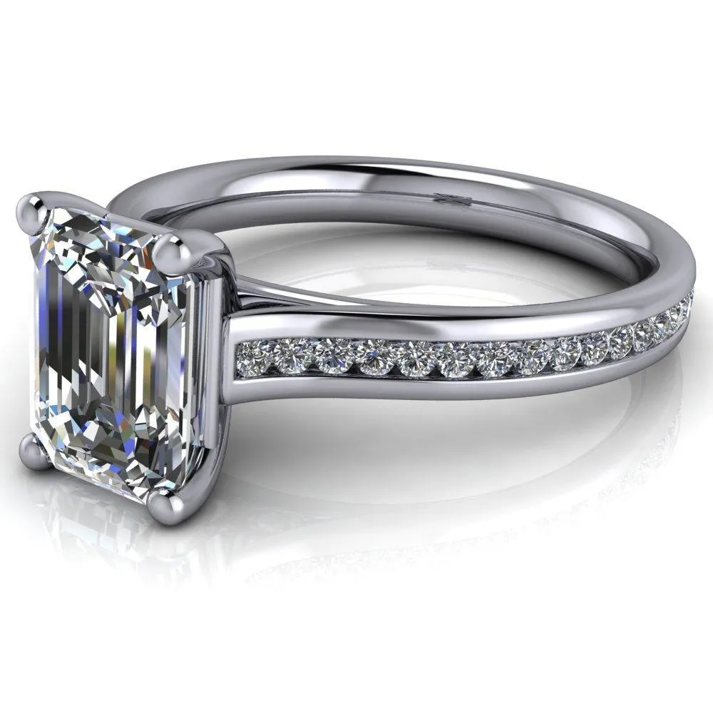 Brigitte Emerald Center Stone Diamond Channel 4 Prong Cathedral Ring