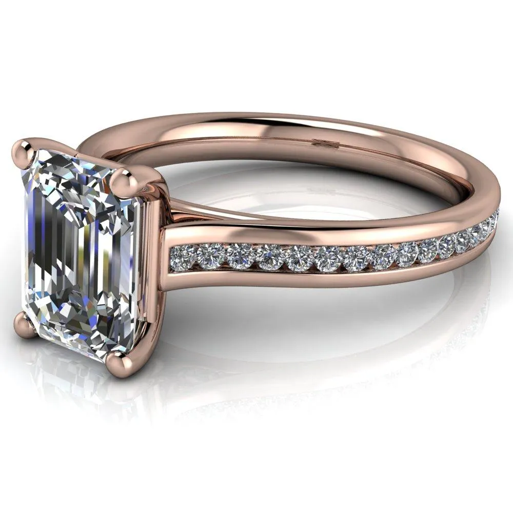 Brigitte Emerald Center Stone Diamond Channel 4 Prong Cathedral Ring